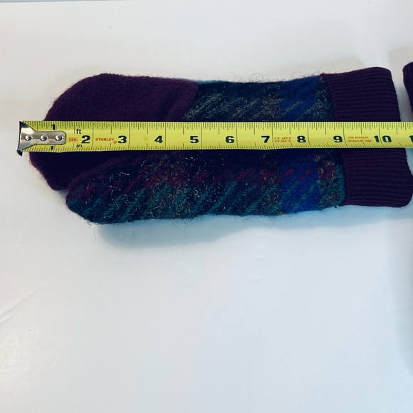Upcycled Wool Sweater Mittens Blue/Maroon Button Detail Soft Fleece Lining Warm - Picture 8 of 8